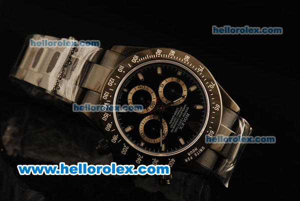 Rolex Daytona Chronograph Swiss Valjoux 7750 Automatic Movement PVD Case with Black Dial and PVD Strap - Click Image to Close
